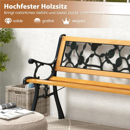 Tuinbank – Buitenbank – Balkonbank – Parkbank – Houten Bank – Weerbestendig Hout – Stevig Metalen Frame – 2 Persoons – 126 x 52 x 74 cm