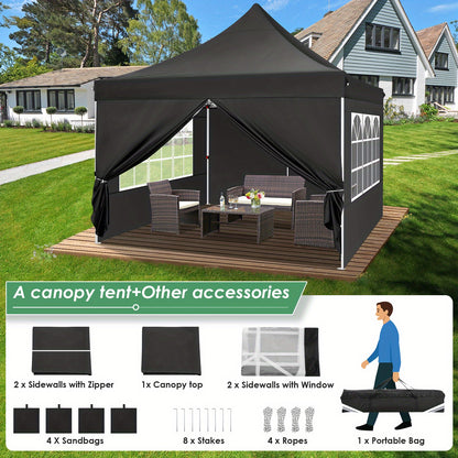 Pop-up Partytent 3x3m – Tuinkamer – Feesttent – Markttent – Paviljoen – Stevig Carbonstalen Frame – UV50+ Waterbestendig Doek – Inclusief Zijwanden Met Raampjes – Met Zandzakken – Wit