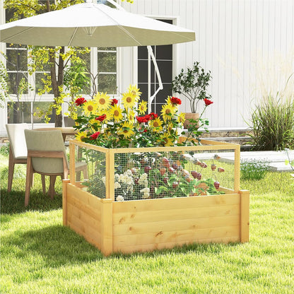 Houten Hoogtebak – Verhoogde Plantbak – Tuinbak Met Omheining – Plantenbak Voor Kruiden – Groentebak – 107x107x70 cm – 9 Plantvakken – Weerbestendig Natuurlijk Hout
