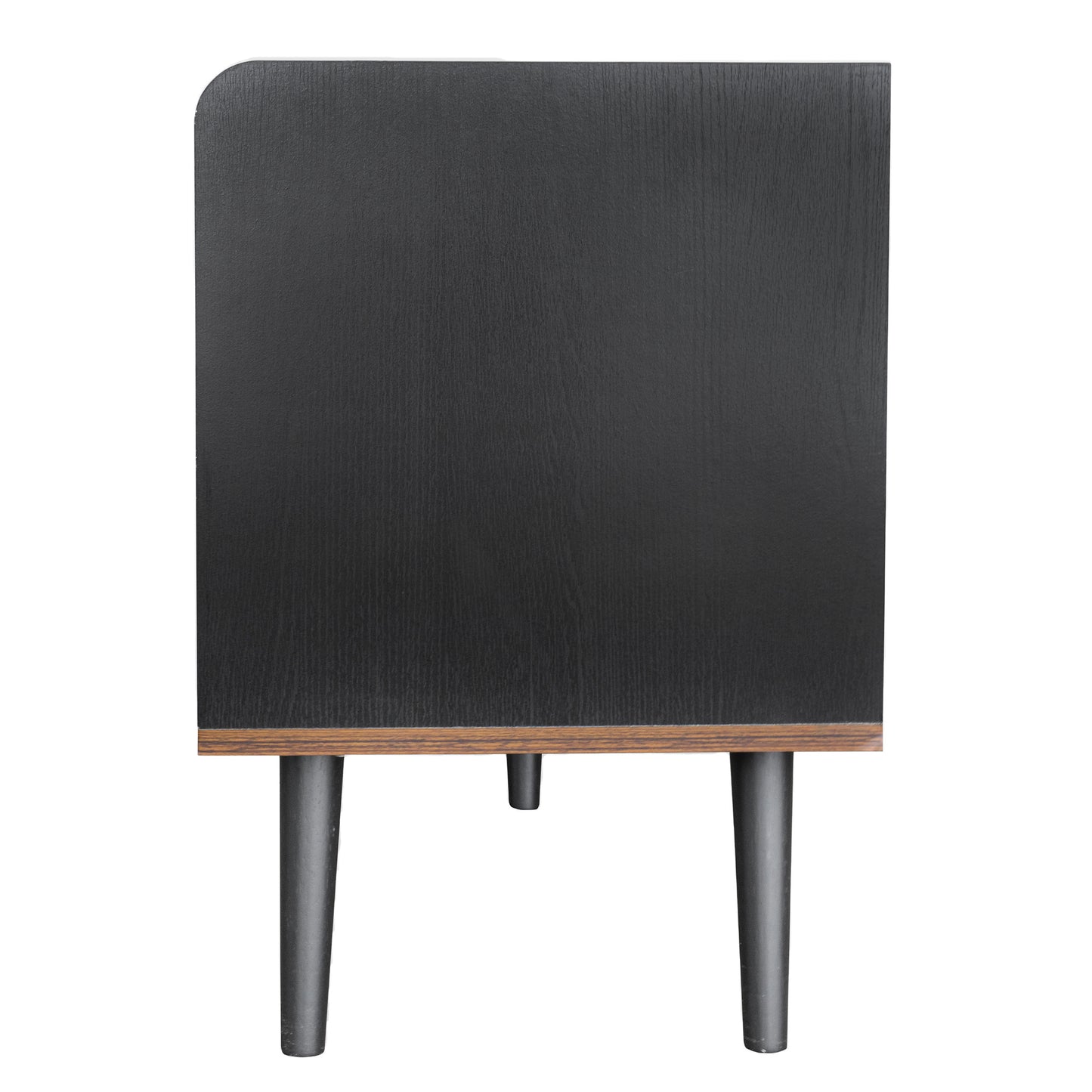 Tv-meubel – Tv-kast – Lowboard – Mediameubel – Tv-dressoir – Wit en Houtlook – 160 cm Breedte – Gestreepte Schuifdeuren met Lades