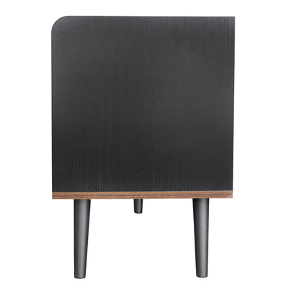 Tv-meubel – Tv-kast – Lowboard – Mediameubel – Tv-dressoir – Wit en Houtlook – 160 cm Breedte – Gestreepte Schuifdeuren met Lades
