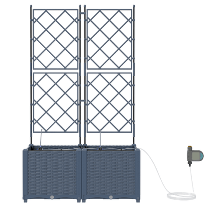 Plantenbak Met Irrigatiesysteem – Bloembak – Tuinbak – Plantenpot – Waterreservoir – Set Van 2 – Grijs – Zelfbewaterend – Duurzaam Materiaal