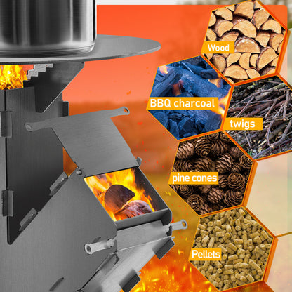 Raketkachel – Houtkachel – Campingkachel – Buitenkachel – Pelletkachel – Carbon Staal 3mm – Inclusief Grillplaat & Brandhaak