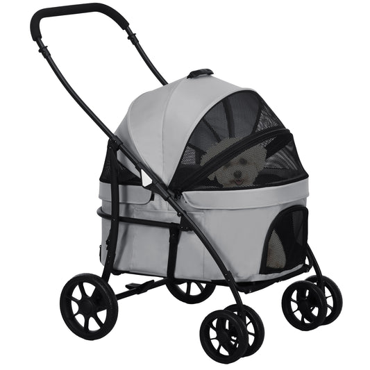 Hondenwagen – Wandelwagen – Dierenwagen – Puppywagen – 2-in-1 Opvouwbaar – Lichtgewicht Stalen Frame – Waterbestendige 600D Oxford Bekleding – Grijs