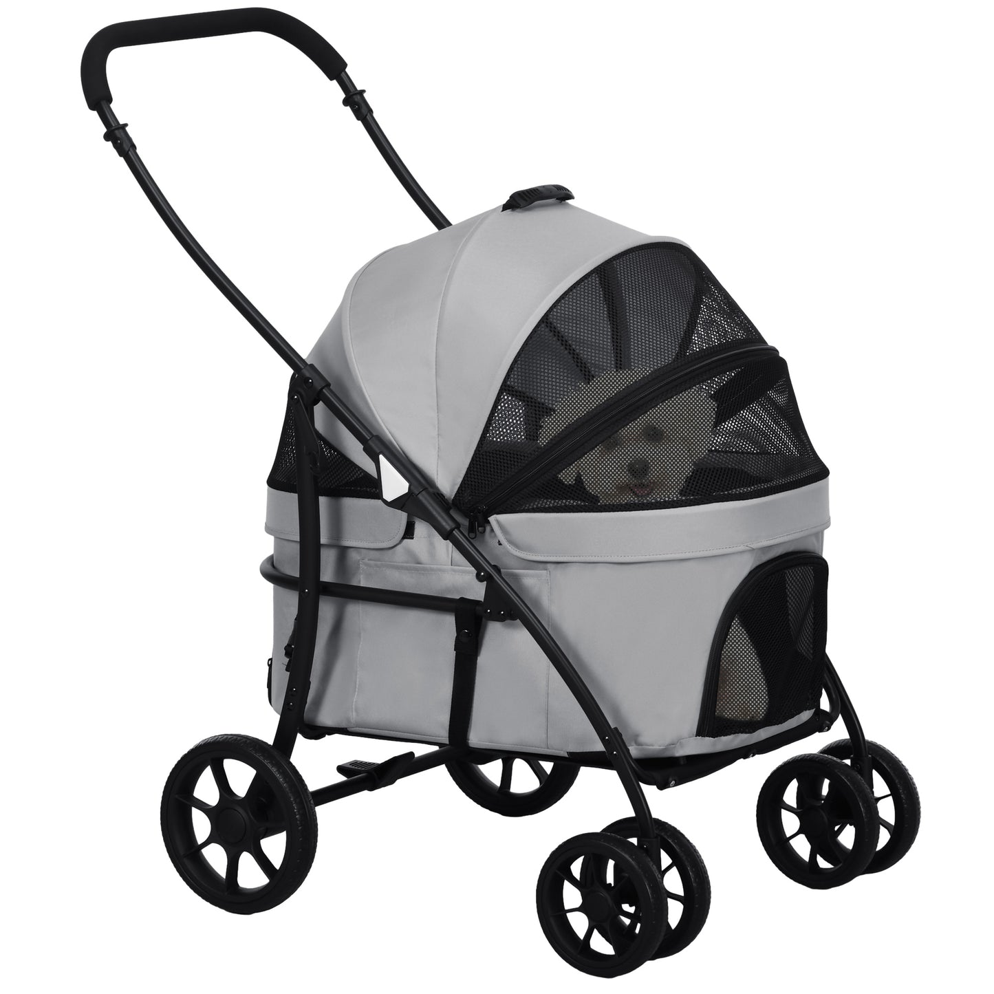 Wandelwagen Huisdier – Dierenwagen – Hondenwagen – Kattenwagen – Draagmand – 2-in-1 Ontwerp – Stevig Stalen Frame – Lichtgewicht 600D Oxford Grijs