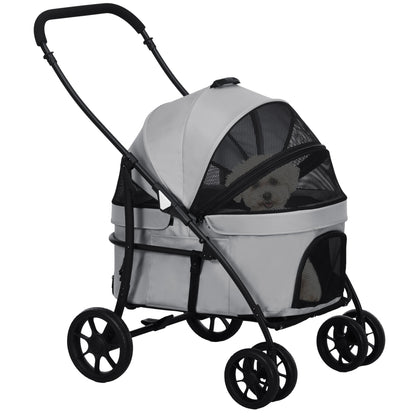Wandelwagen Huisdier – Dierenwagen – Hondenwagen – Kattenwagen – Draagmand – 2-in-1 Ontwerp – Stevig Stalen Frame – Lichtgewicht 600D Oxford Grijs