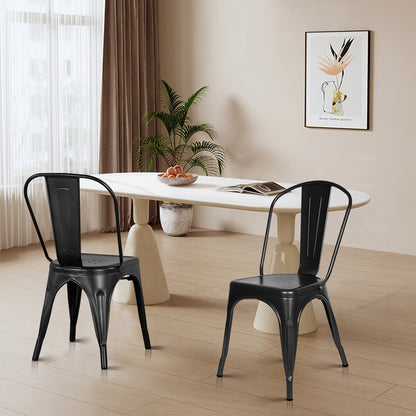 Eetkamerstoel – Bistrostoel – Tuinstoel – Balkonstoel – Lounge stoel – Industrieel Design – Stevig Metalen Frame – 46x43x85 cm – Set van 4 – Zwart