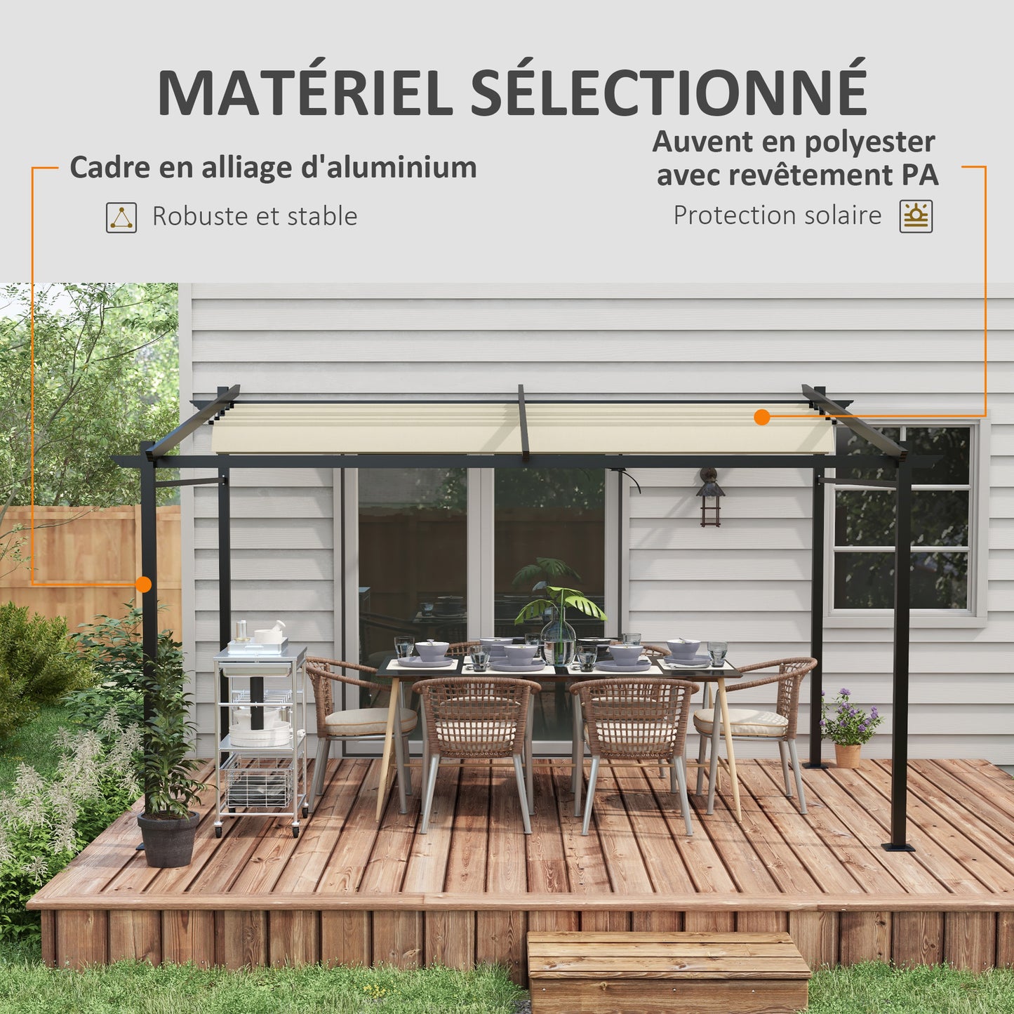 Pergola – Tuinoverkapping – Zonnescherm – Buitenluifel – Buitenkamer – Uitschuifbaar Dak – Metaal Epoxy Frame – 4x3 Meter Beige