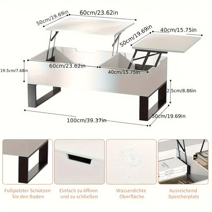 Salontafel – Woonkamertafel – Koffietafel – Bijzettafel – Sofa Tafel – Verstelbaar & Opvouwbaar – Met Verborgen Opbergruimte – Wit – 100x50x42 cm