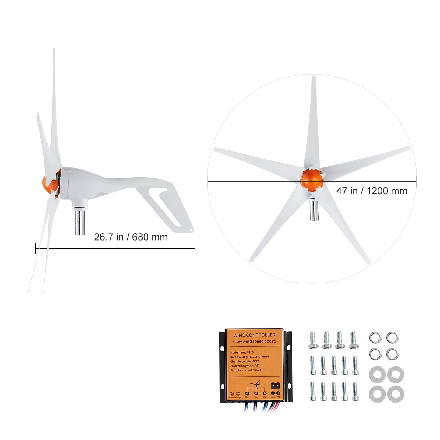 Windgenerator – Windturbine – Windmolen – Windenergie Generator – 500W Vermogen – 12V Met Verstelbare Windrichting