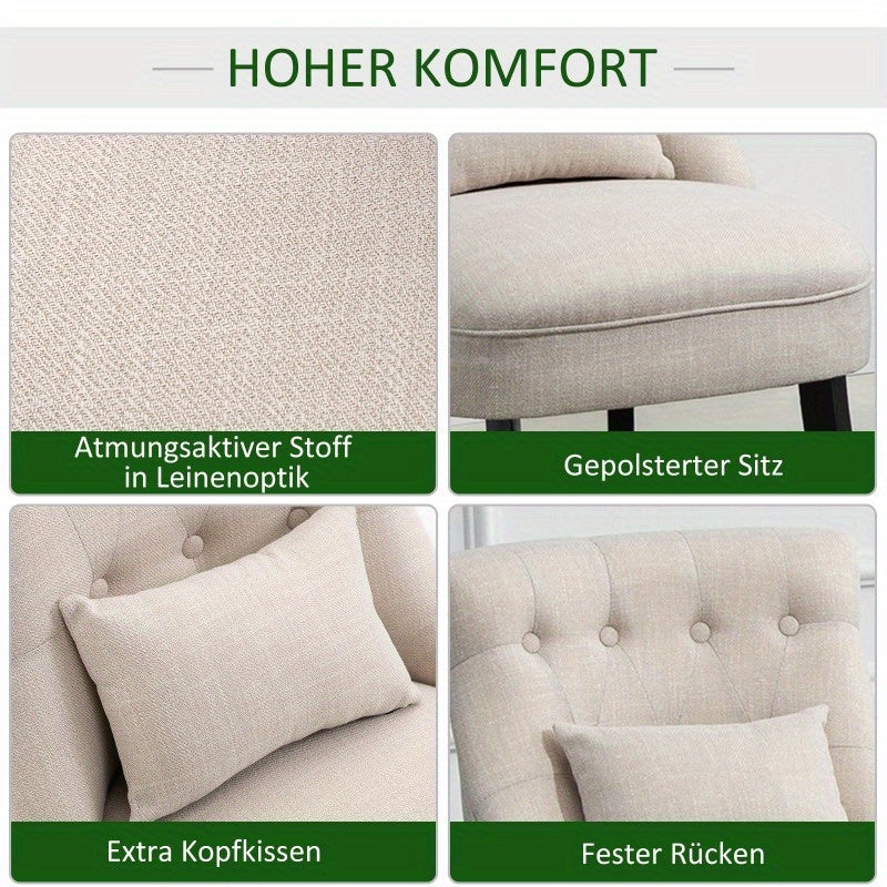 Relaxfauteuil – Relaxstoel – Lounge Chair – Fauteuil – Zetel – Linnenlook – Houten Poten – Compact Formaat – Extra Rugkussen voor Comfort