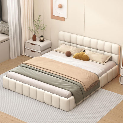 Tweepersoonsbed – Gestoffeerd Bed – Slaapbank – Ledikant – Bedframe – 140x200 cm – Linnen Bekleding – Stevige Lattenbodem
