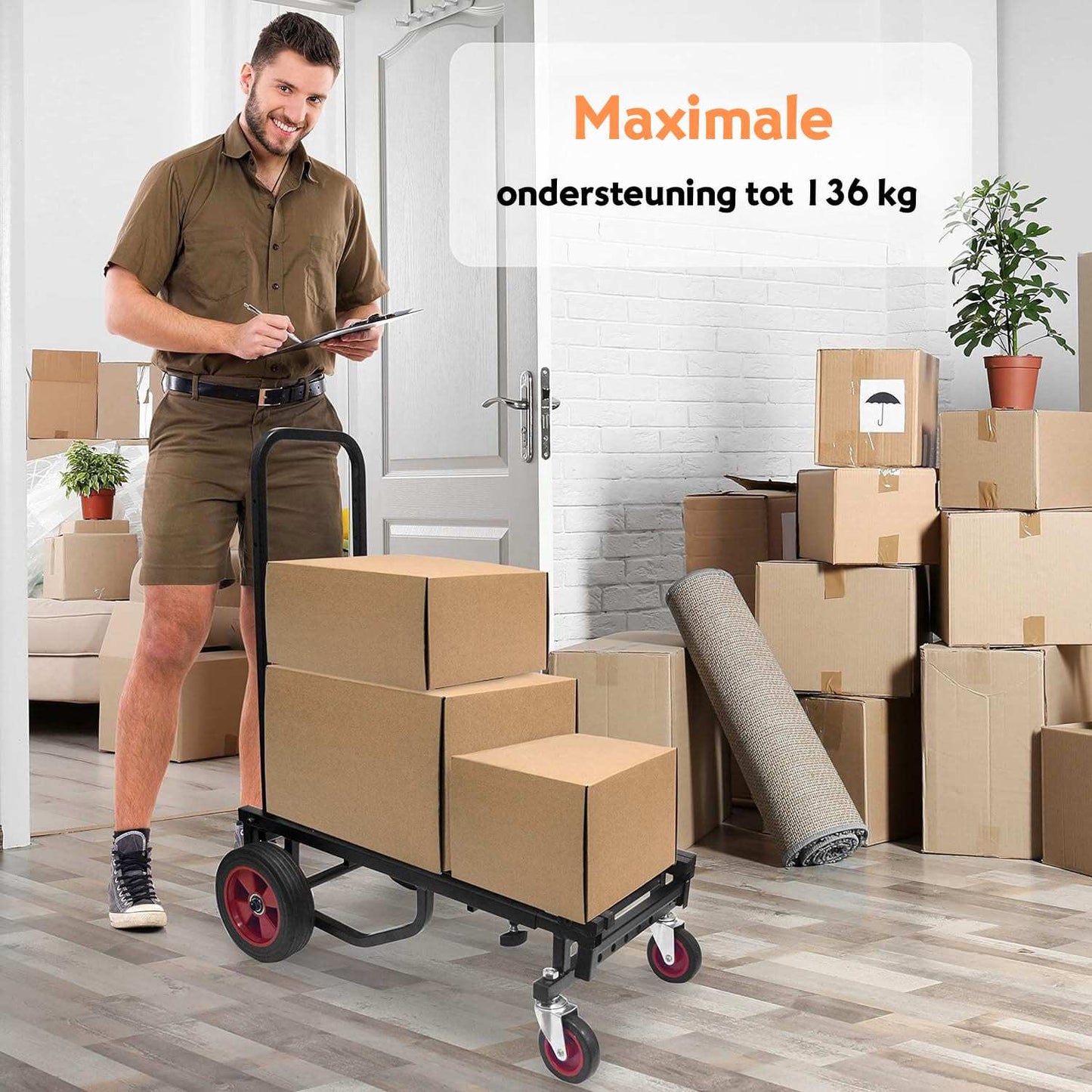 Opvouwbare Handkar – Handwagen – Steekwagen – Transportkar – Dolly – Compact en Uitbreidbaar – Maximaal Draagvermogen 136 kg – Uitschuifbaar Tot 112 cm