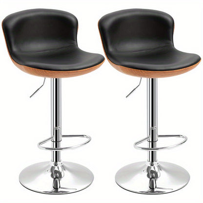 Barstoel – Barkruk – Barstoel Kruk – Keukenstoel – Barkrukken Set – Verstelbaar In Hoogte – 360° Draaibaar – Zwart Kunstleer – Met Rugleuning En Voetsteun – Max 120 kg – 46x53,5x85-106 cm