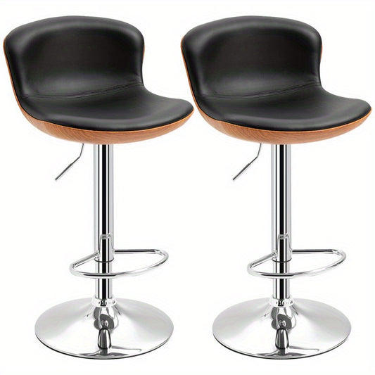 Barstoel – Barkruk – Barstoel Kruk – Keukenstoel – Barkrukken Set – Verstelbaar In Hoogte – 360° Draaibaar – Zwart Kunstleer – Met Rugleuning En Voetsteun – Max 120 kg – 46x53,5x85-106 cm