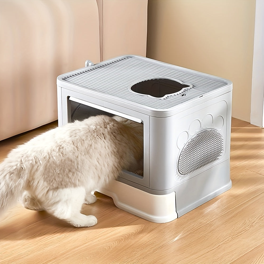Kattenbak – Kattentoilet – Kattenbakken – Kattenbak Met Kap – Opvouwbare Kattenbak – Bovenin Instap – Inclusief Borstel – 48,5x36,5x38 cm – Duurzaam Plastic – Gesloten Design
