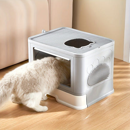 Kattenbak – Kattentoilet – Kattenbakken – Kattenbak Met Kap – Opvouwbare Kattenbak – Bovenin Instap – Inclusief Borstel – 48,5x36,5x38 cm – Duurzaam Plastic – Gesloten Design