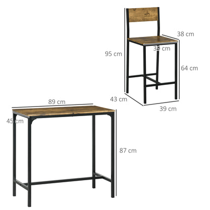 Barkrukken – Barstoelen – Barstoelen Met Rugleuning – Keukenstoelen – Statafel – Metaal – Waterbestendig – 3-delige Barset Rustiek Bruin
