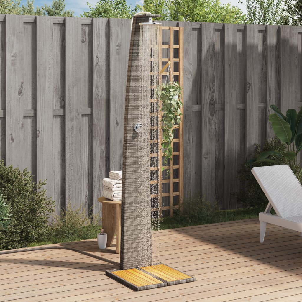 Buitendouche – Tuindouche – Vrijstaande Douche – Zwembad Douche – Outdoor Shower – Weerbestendig PE Rattan – Stevige Acaciahouten Basis Grijs