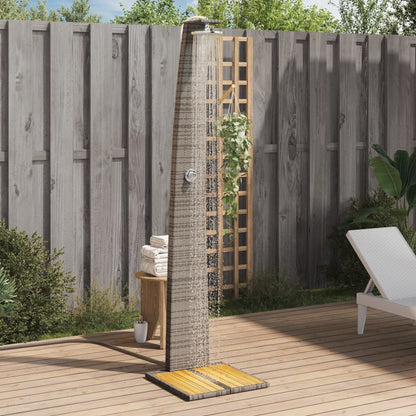 Buitendouche – Tuindouche – Vrijstaande Douche – Zwembad Douche – Outdoor Shower – Weerbestendig PE Rattan – Stevige Acaciahouten Basis Grijs