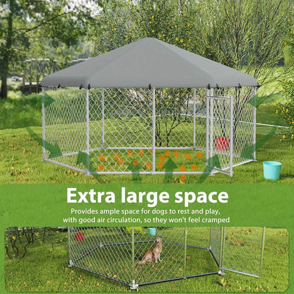 Hondenkennel – Hondenren – Hondenkooi – Buitenkennel – Hondenhok – Ruim 280x250x165 cm – Gegalvaniseerd Staal – Weerbestendig Met Dak en Slot