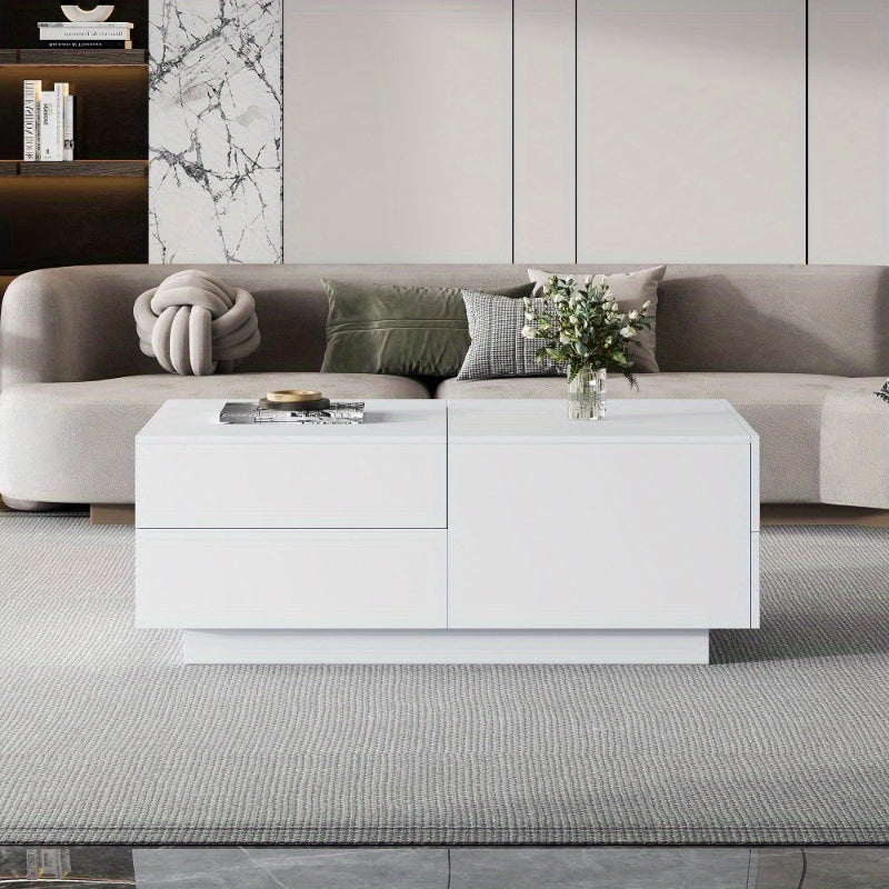 Salontafel – Koffietafel – Bijzettafel – Woonkamertafel – Lounge Tafel – Modern – Verstelbaar Tafelblad – Ruime Lade – Wit – Duurzaam Niet-Hout Materialen