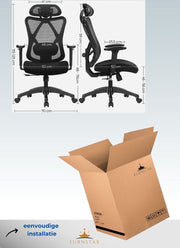 Bureaustoel - Ergonomische bureaustoel - Computerstoel - Mesh stoel - Verstelbare lendensteun en hoofdsteun - Maximale belasting 150 kg - Hoogte verstelbaar - Zwart