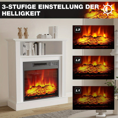 Elektrische Haard – Vrijstaande Haard – Sfeerverwarmer – Vuurtafel – Haardmantel Wit – Realistische 3D Vlammen – Verwarming 2000W Met Timer & Oververhittingsbeveiliging