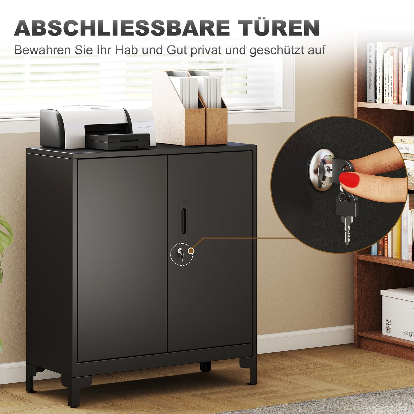 Metalen Kantoorkast – Opbergkast – Archiefkast – Lockerkast – Gereedschapskast – Zwart – 2-laags Design – Inclusief Slot en Sleutels