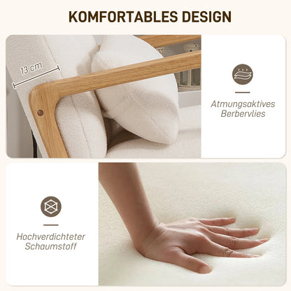 Schommelstoel – Relaxstoel – Fauteuil – Voedingsstoel – Loungestoel – Fleece Bekleding – Hoogte Rugleuning – Stevig Rubberwood Met Antislip Voetbescherming