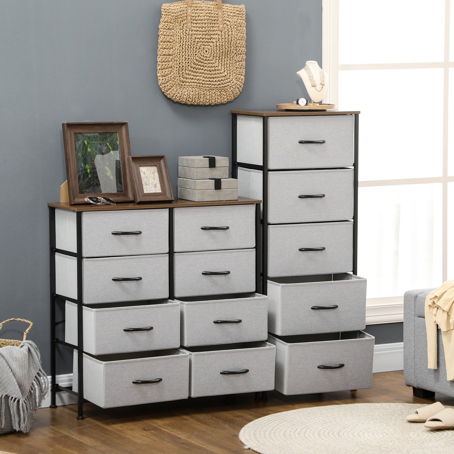 Ladekast – Opbergkast – Commodes – Kastje – Ladenkast – 5 Stoffen Lades – Compact Design 45x30x116 cm – Grijs