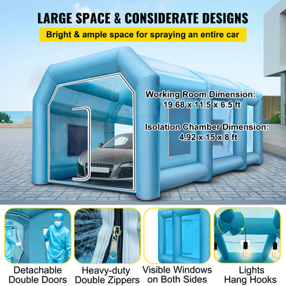Opblaasbare Spuitcabine – Mobiele Verfcabine – Schildertent – Spuitcabine Auto – Verfspuit Tent – Groot Werkruimte 6x3,5x2,5m – Stevig 210D Oxford Stof Met Ventilatiesysteem