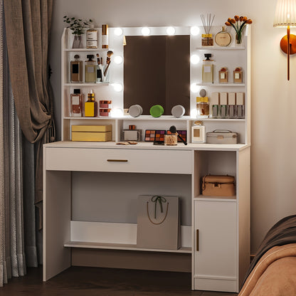 Kaptafel – Make-up Tafel – Cosmetica Tafel – Schoonheidstafel – Verzorgingstafel – Groot Tafelblad – 3 Lades en Kast – Open Planken – Witte MDF – 130x40x149 cm