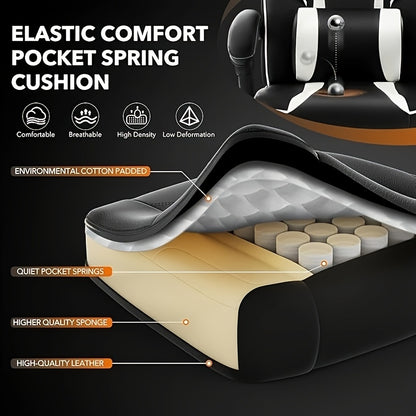 Big and Tall Gaming Chair with Footrest, Ergonomic Computer Chair with Headrest and Lumbar Support, High Back Adjustable Video Game Chairs, Recline Gaming Chair for Office
