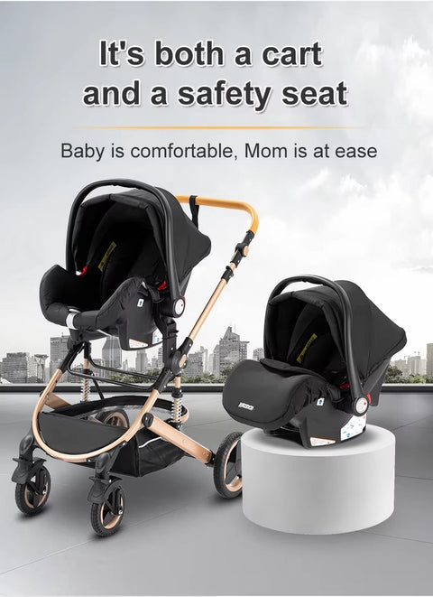 Luxe Kinderwagen - Luxe Kinderkoets - Luxe Babywagen - Luxe Baby Koets - Baby Koets - Kinderwagen - Babywagen - Kinderkoets - Inklapbaar - 3 In 1 - 9KG - Khaki Bruin