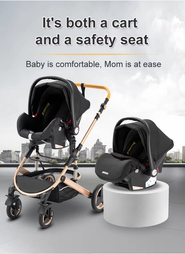 Luxe Kinderwagen - Luxe Kinderkoets - Luxe Babywagen - Luxe Baby Koets - Baby Koets - Kinderwagen - Babywagen - Kinderkoets - Inklapbaar - 3 In 1 - 9KG - Khaki Bruin