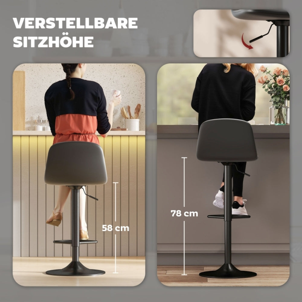 Barkrukken – Barstoelen – Keukenstoelen – Krukken – Barkruk Set – Verstelbaar In Hoogte – 360° Draaibaar Met Rugleuning En Voetensteun – Kunstleer Zitting – Antislip Voeten