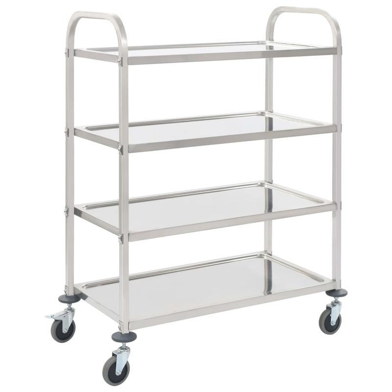 Serveerwagen – Keukenwagen – Servertrolley – Opbergwagen – Trolley – RVS – 4 Laags – Met Wieltjes – Duurzaam Metaal – 107x55x125 cm
