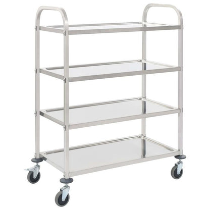 Serveerwagen – Keukenwagen – Servertrolley – Opbergwagen – Trolley – RVS – 4 Laags – Met Wieltjes – Duurzaam Metaal – 107x55x125 cm