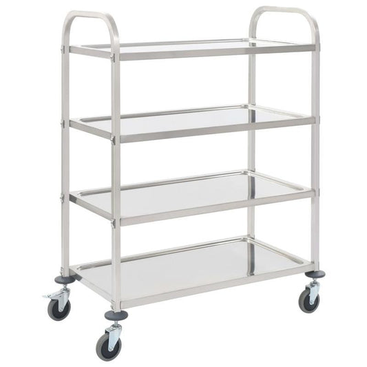 Serveerwagen – Keukenwagen – Servertrolley – Opbergwagen – Trolley – RVS – 4 Laags – Met Wieltjes – Duurzaam Metaal – 107x55x125 cm