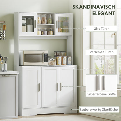Keukenkast – Keukenkastje – Dressoir – Opbergkast – Kast – Wit – Scandinavisch Design – 4 Ruime Kasten – Verstelbare Planken met Glazen Deuren