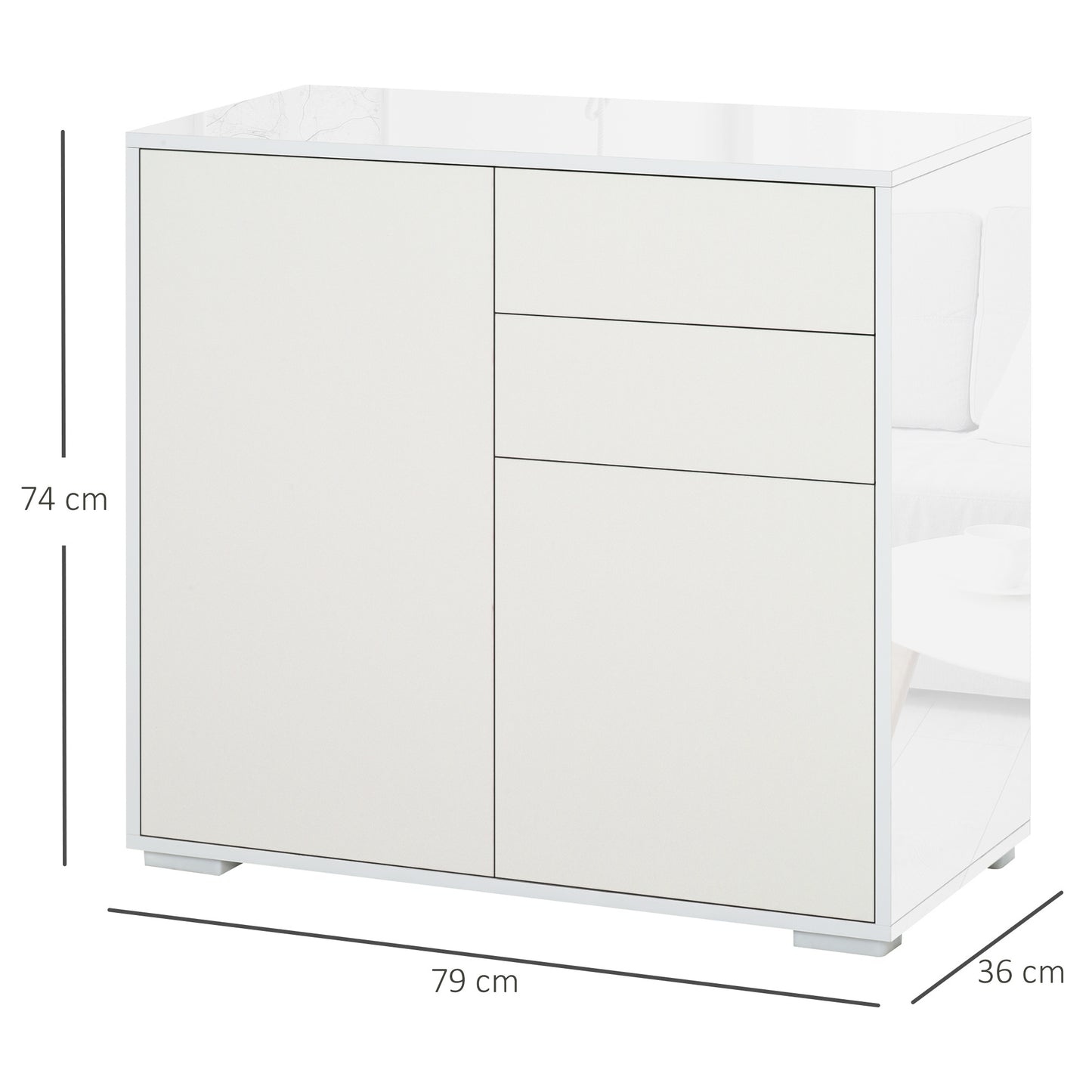 HOMCOM Commode Buffet Storage Furniture 2 Drawers 2 Doors with Shelf 79 X 36 X 74 Cm White