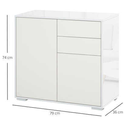 HOMCOM Commode Buffet Storage Furniture 2 Drawers 2 Doors with Shelf 79 X 36 X 74 Cm White