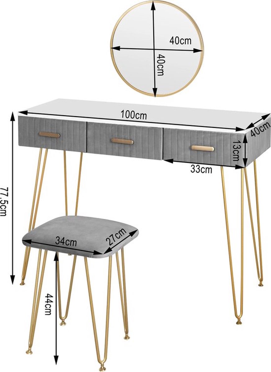 Modern Dressoir - Roze - Kaptafel Met Spiegel En Verlichting - Klaptafel - Met Kruk - Cosmetische Tafel