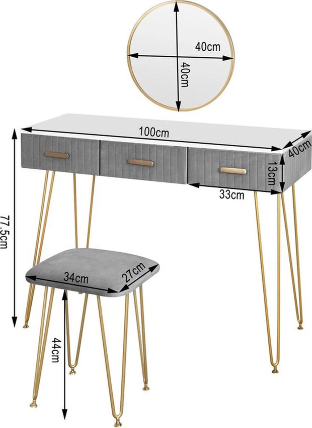 Modern Dressoir - Roze - Kaptafel Met Spiegel En Verlichting - Klaptafel - Met Kruk - Cosmetische Tafel