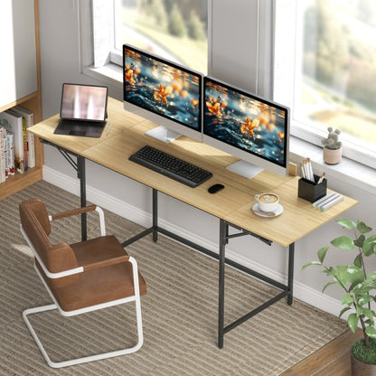 Bureaumeubel – Bureau – Computertafel – Bureautafel – Computerbureau – Inklapbaar Bureau – Met 2 Uitschuifbare Panelen – Stevig Metalen Onderstel – Ruime Werkoppervlakte – Compact & Ruimtebesparend – Eikenhout Zwart