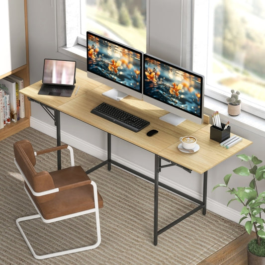 Bureaumeubel – Bureau – Computertafel – Bureautafel – Computerbureau – Inklapbaar Bureau – Met 2 Uitschuifbare Panelen – Stevig Metalen Onderstel – Ruime Werkoppervlakte – Compact & Ruimtebesparend – Eikenhout Zwart