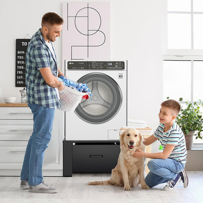 Washing Machine Stand with Storage Drawer, Steel Frame, 150 kg Load Capacity, Anti-Slip Base & Shock-Absorbing Pads