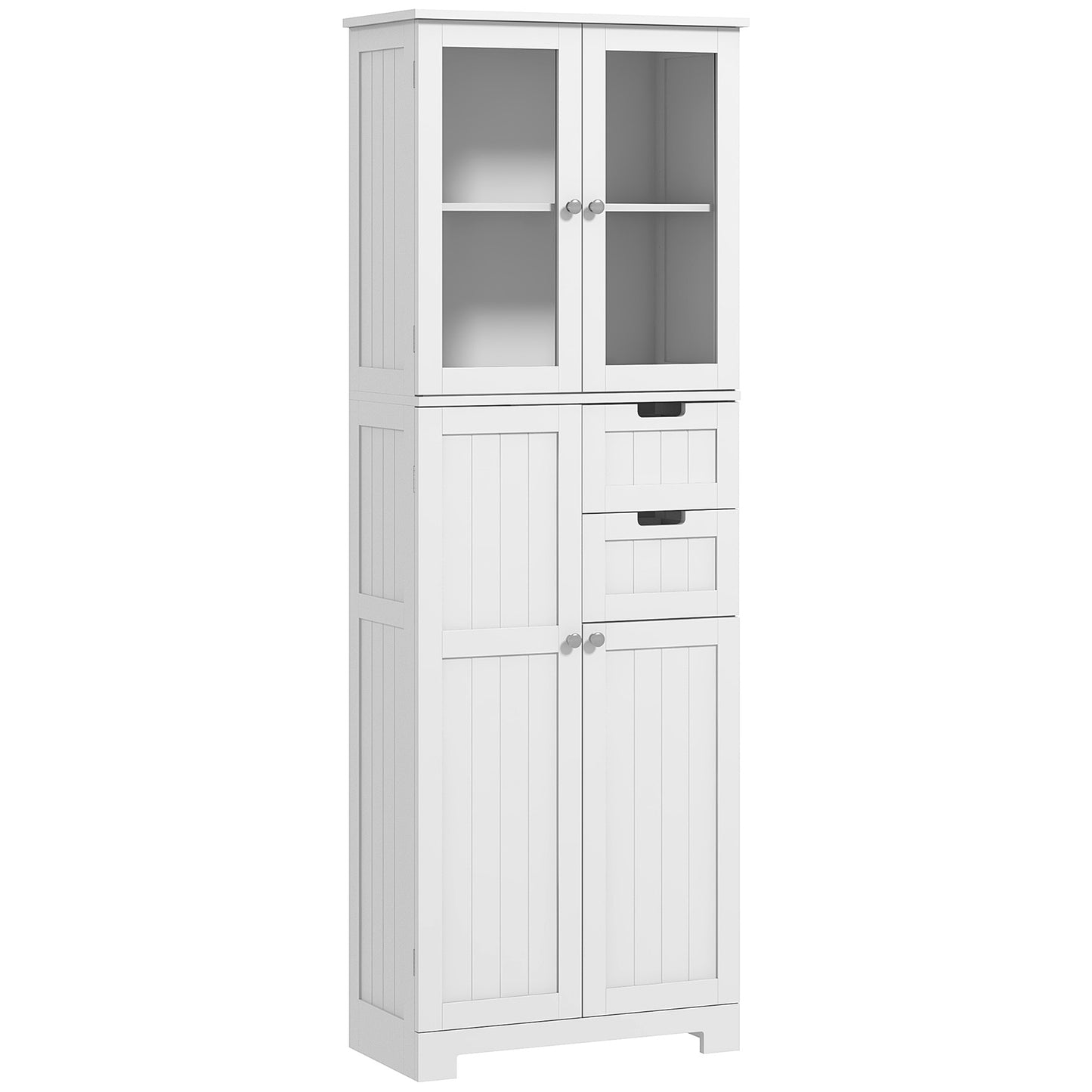 Badkamerkast – Badkamerkolom – Opbergkast – Bergkast – Kast Met Glazen Deuren – Wit – 60x30x170 cm – Verstelbare Planken – Inclusief Lades