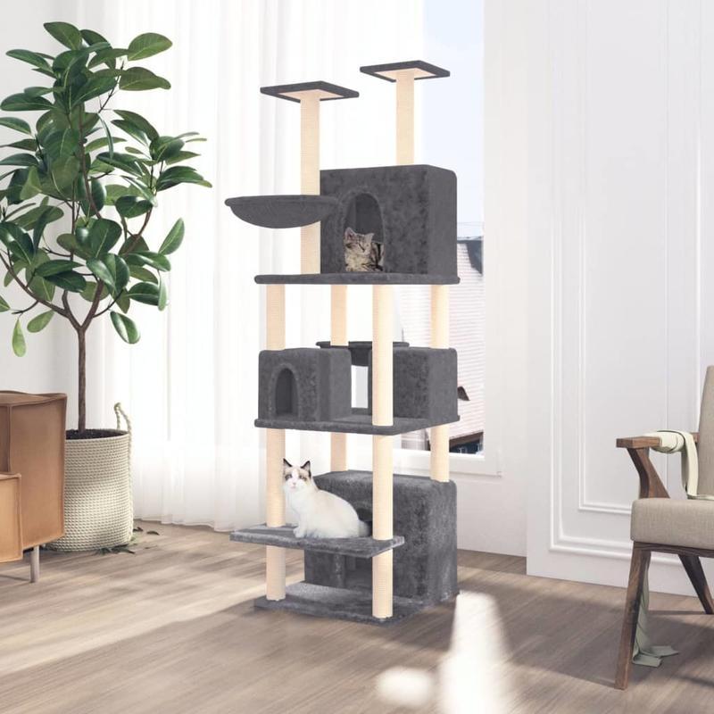Krabpaal – Kattenboom – Klimpaal – Kattenmeubel – Krabmeubel – Donkergrijs – 180 cm Hoog – Stevig Plywood Met Sisal